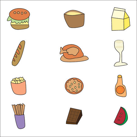 Vector illustration of fat food and sweet menu icon setのイラスト素材