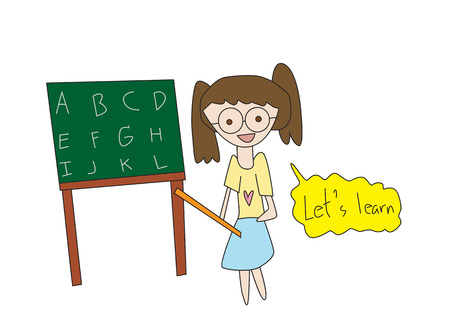 Vector illustration school teacher or lecturer writing on a blackboardのイラスト素材