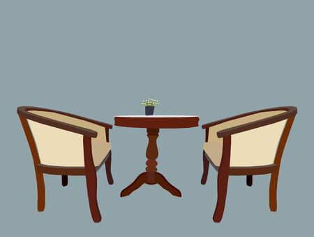 Vector illustration of table with a pair of chairs with flowers isolatedのイラスト素材