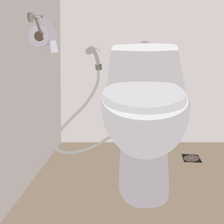 Vector illustration of toilet with toilet paper building interiorのイラスト素材