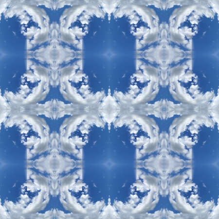 Abstract kaleidoscopic texture or background pattern design made from blue sky with cloud