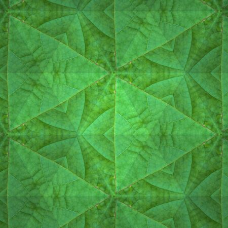 Abstract kaleidoscopic texture or background pattern design made from green leaf