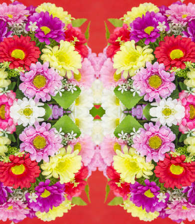 Defocus blurred of flowers on red backgroundの写真素材