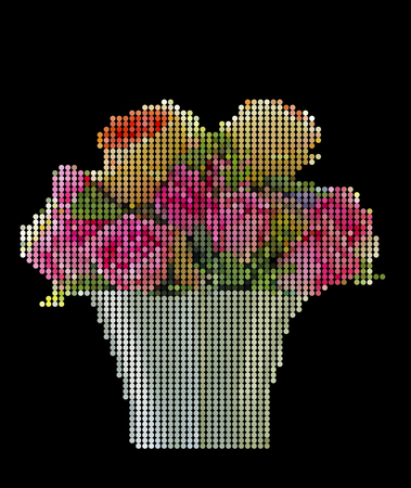 Vector illustration dot pixel bouquet of pink roses in vase decoratedのイラスト素材