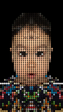 Vector illustration dot pixel of face little boyのイラスト素材