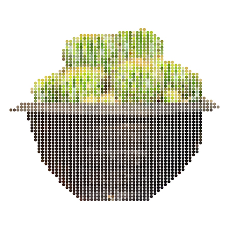 Vector illustration dot pixel of green cactus succulent desert plant in pot isolated on white backgroundのイラスト素材
