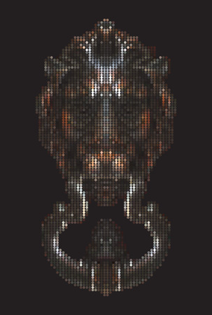 Vector illustration dot pixel of lion head door knocker isolated on black backgroundのイラスト素材
