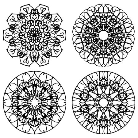 Vector illustration set of geometric circle element ornament black and white pattern round mandalas made in vectorのイラスト素材