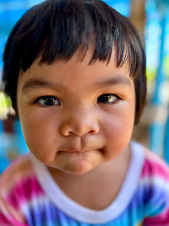 Close up portrait of cute Asian little girlの写真素材