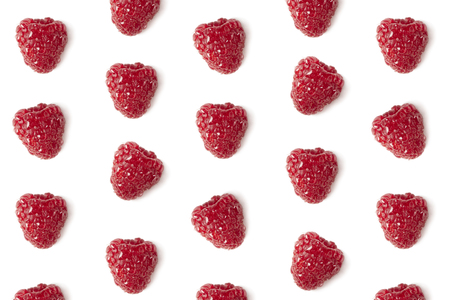Fresh raspberry pattern isolated on white close-up