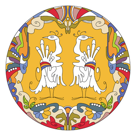 ornament with birds in the circleのイラスト素材