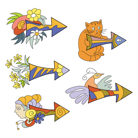 varicolored arrows with flowers and animalsのイラスト素材