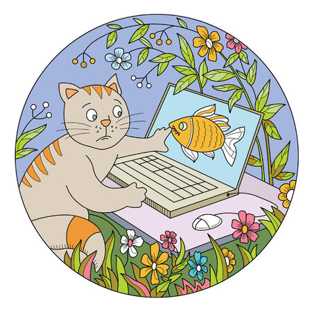 a predatory fish on a computer screen can bite your fingerのイラスト素材