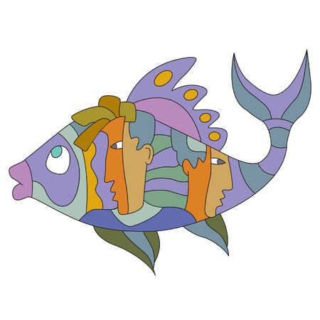mysterious fish carrying in itself men's facesのイラスト素材