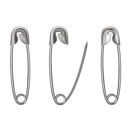 Opened and closed metal safety pin isolated on white backgroundのイラスト素材