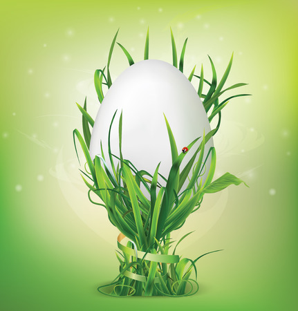 Easter egg and egg cup of grass. Vector illustrationのイラスト素材