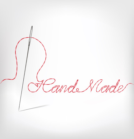 Needle with thread  hand made isolated on white. Vector illustrationのイラスト素材