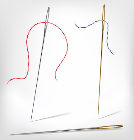 Needle with thread  hand made isolated on white. Vector illustrationのイラスト素材