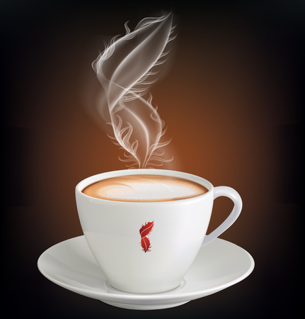 Cup of cappuccino with a steam in the form of a feather. Vector illustrationのイラスト素材