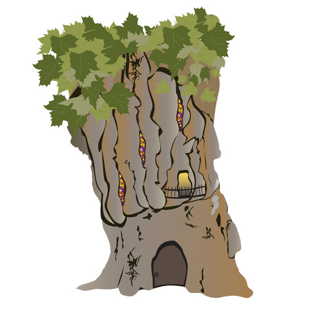 The fantasy house in a huge tree of a plane treeのイラスト素材