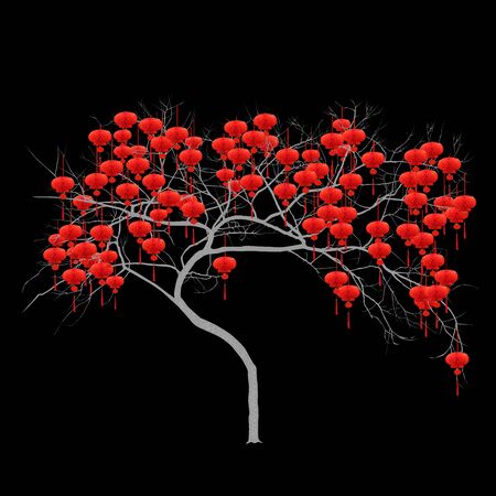 Chinese New Year - tree with red flashlights, color vector image on black background
のイラスト素材