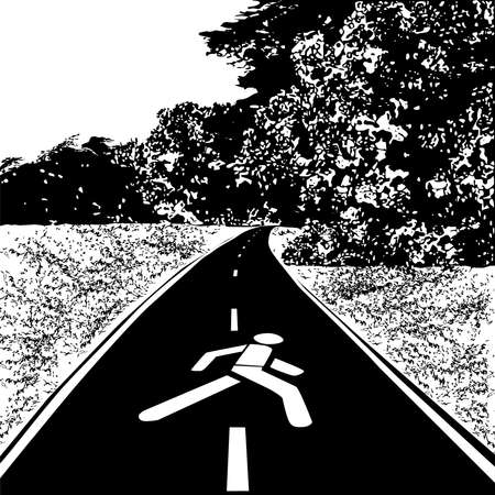 Hiking path, meadow and forest, black vector image on white backgroundのイラスト素材