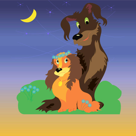 illustration of dogs one summer eveningのイラスト素材