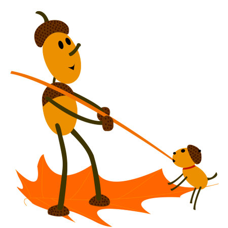 autumn crafts from acorns and leavesのイラスト素材