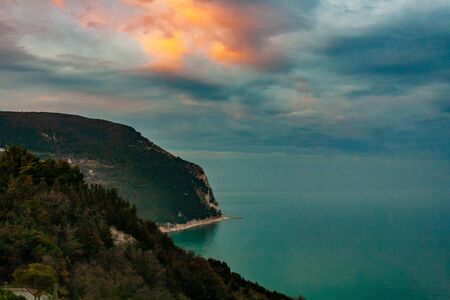 Monte Conero at sunset on the Adriatic Sea, Marche, Italy