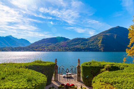 The gate of Villa Carlotta on Lake Como, Tremezzo, Lombardy, Italyの写真素材