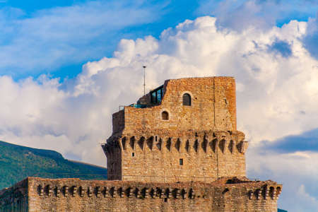 View of the keep of the main fortress of the Albornoz of Assisi, Umbria, Italyのeditorial素材