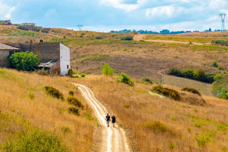 Typical Tuscany landscape along via Francigena path, Italyの写真素材