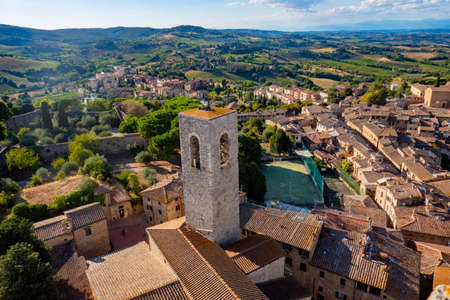 Landscape from the top of the main tower of San Gimignano, Tuscanyの写真素材