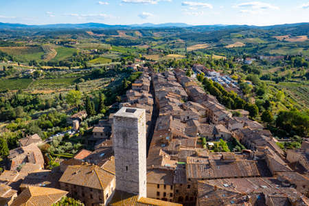 Landscape from the top of the main tower of San Gimignano, Tuscanyの写真素材