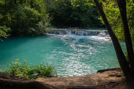 View of the wonderful turquoise waters of the Elsa River in the Elsa River Park, Colle val d'Elsa, Tuscanyの写真素材