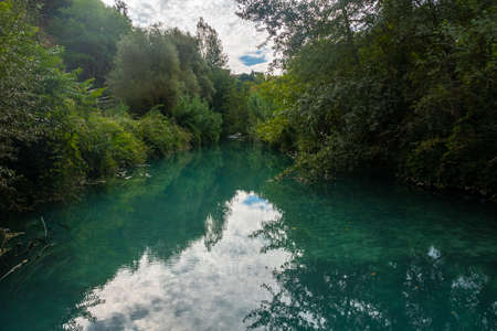 View of the wonderful turquoise waters of the Elsa River in the Elsa River Park, Colle val d'Elsa, Tuscanyの写真素材
