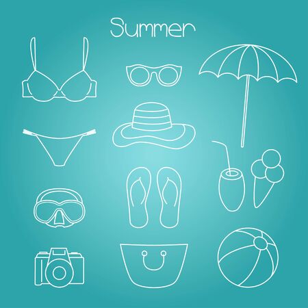 Vector Beach Set. Vacation design elements.のイラスト素材