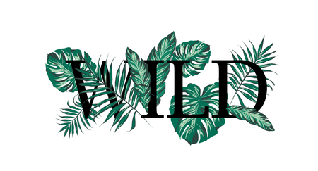Slogan with palm tree leavesのイラスト素材