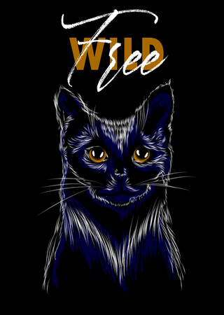 Wild and free slogan with cat print.のイラスト素材