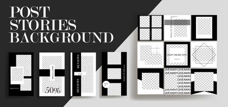 Design backgrounds for social media banner. Set of  stories and post frame templates. Vector cover. Mock up for personal blog or shop. Layout for promotion. Endless square puzzle layoutのイラスト素材