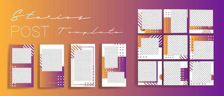 Design backgrounds for social media banner. Set of  stories and post frame templates. Vector cover. Mock up for personal blog or shop. Layout for promotion. Endless square puzzle layoutのイラスト素材