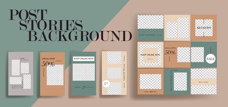 Design backgrounds for social media banner. Set of  stories and post frame templates. Vector cover. Mock up for personal blog or shop. Layout for promotion. Endless square puzzle layoutのイラスト素材