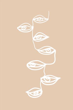 Single continuous one line art watch eye. Modern continuous line art man and woman portrait, minimalist contour. Great for home decor such as posters, wall art, tote bag, t-shirt print, mobile case.のイラスト素材