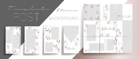 Design backgrounds for social media banner. Set of  stories and post frame templates. Vector cover. Mock up for personal blog or shop. Layout for promotion. Endless square puzzle layoutのイラスト素材