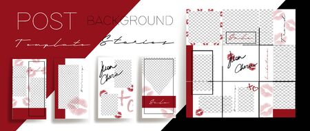 Design backgrounds for social media banner. Set of  stories and post frame templates. Vector cover. Mock up for personal blog or shop. Layout for promotion. Endless square puzzle layoutのイラスト素材