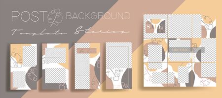 Design backgrounds for social media banner. Set of  stories and post frame templates. Vector cover. Mock up for personal blog or shop. Layout for promotion. Endless square puzzle layoutのイラスト素材