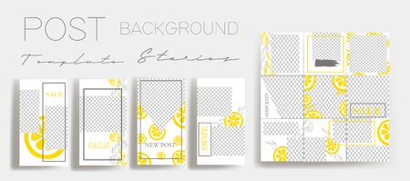 Design backgrounds for social media banner.Set of  stories and post frame templates.Vector cover. Mock up for personal blog or shop. Layout for promotion. Endless square puzzle layout for promoのイラスト素材