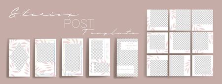 Design backgrounds for social media banner.Set of  stories and post frame templates.Vector cover. Mock up for personal blog or shop. Layout for promotion. Endless square puzzle layout for promoのイラスト素材