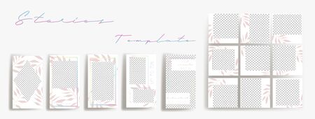 Design backgrounds for social media banner.Set of  stories and post frame templates.Vector cover. Mock up for personal blog or shop. Layout for promotion. Endless square puzzle layout for promoのイラスト素材