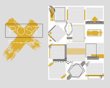 Design backgrounds for social media banner.Set of  post frame templates.Vector cover. Mockup for personal blog or shop. Endless square puzzle layout for promotion.のイラスト素材